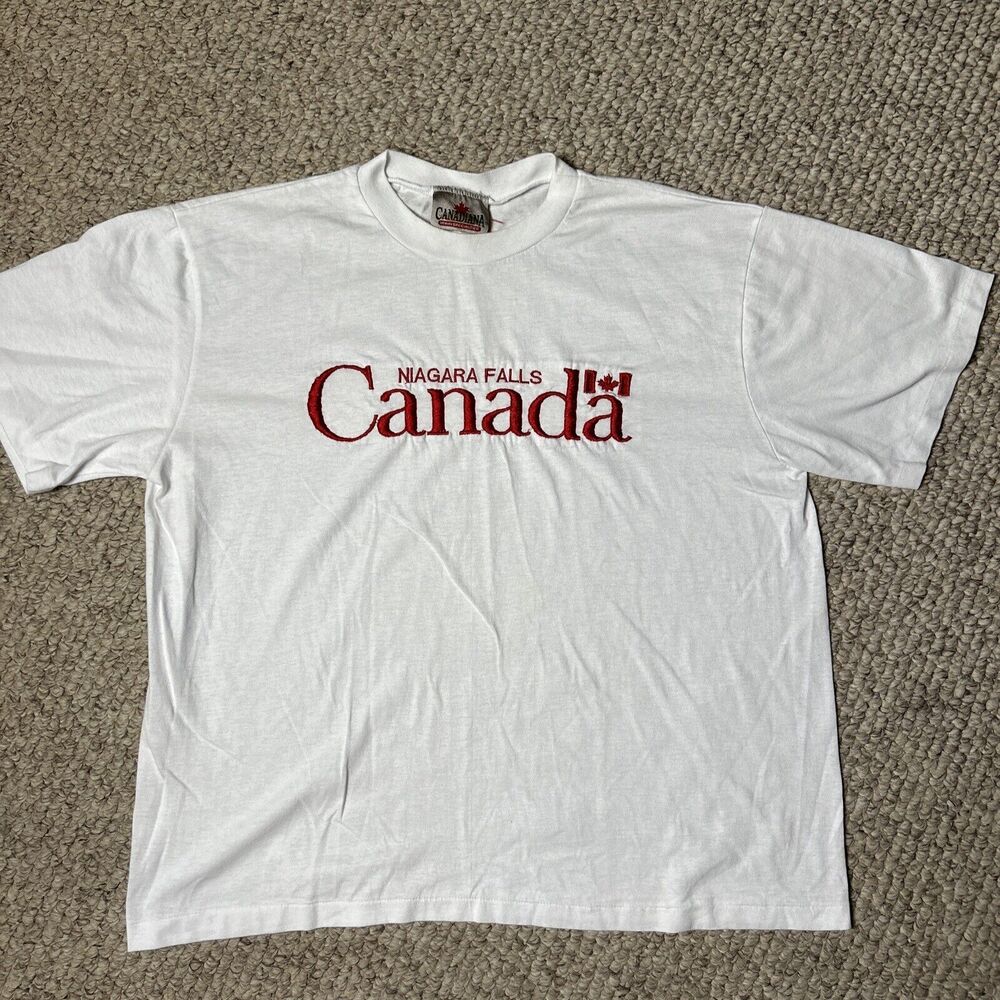 Vintage Single Stitch T Shirt Niagara Falls Canada Men’s Large White Embroidered